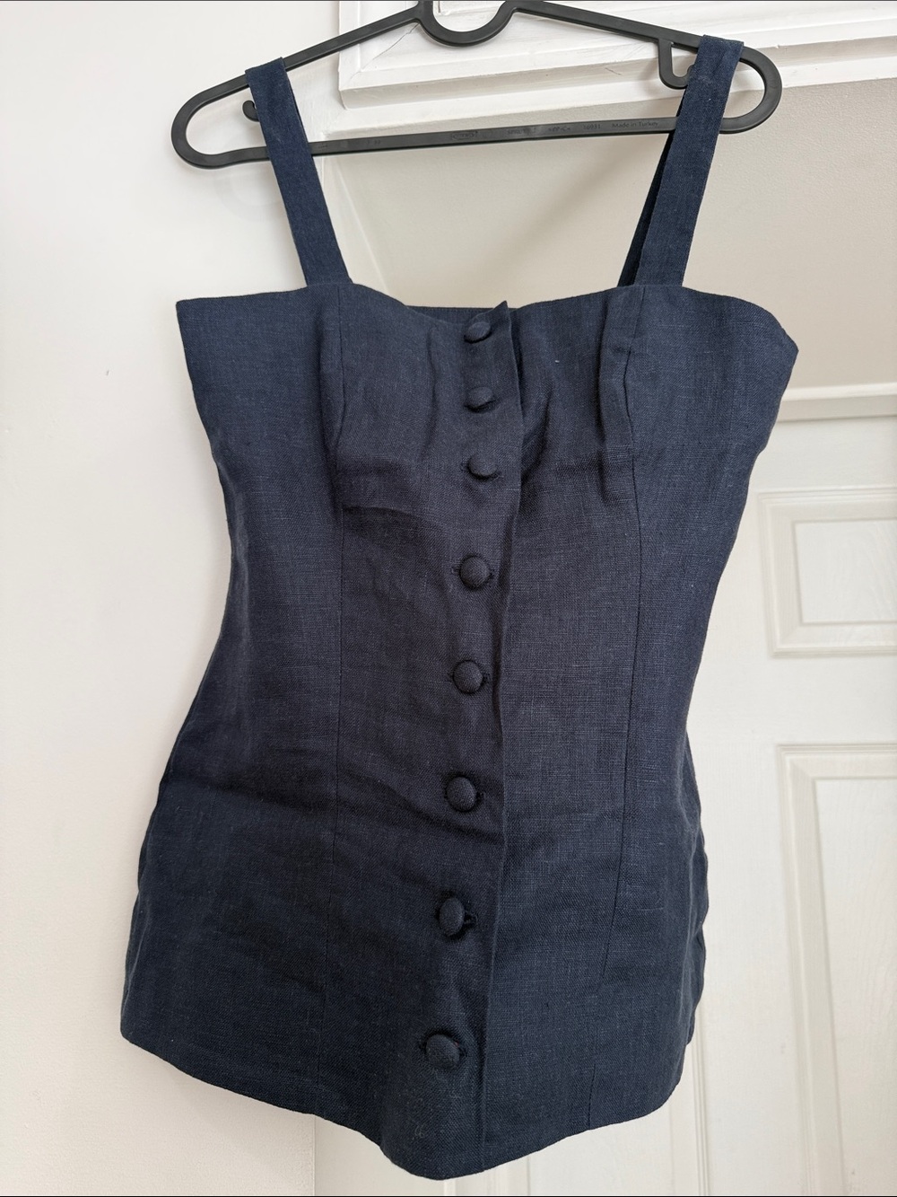 Women’s Navy Button-Front Linen Blend Cami Top